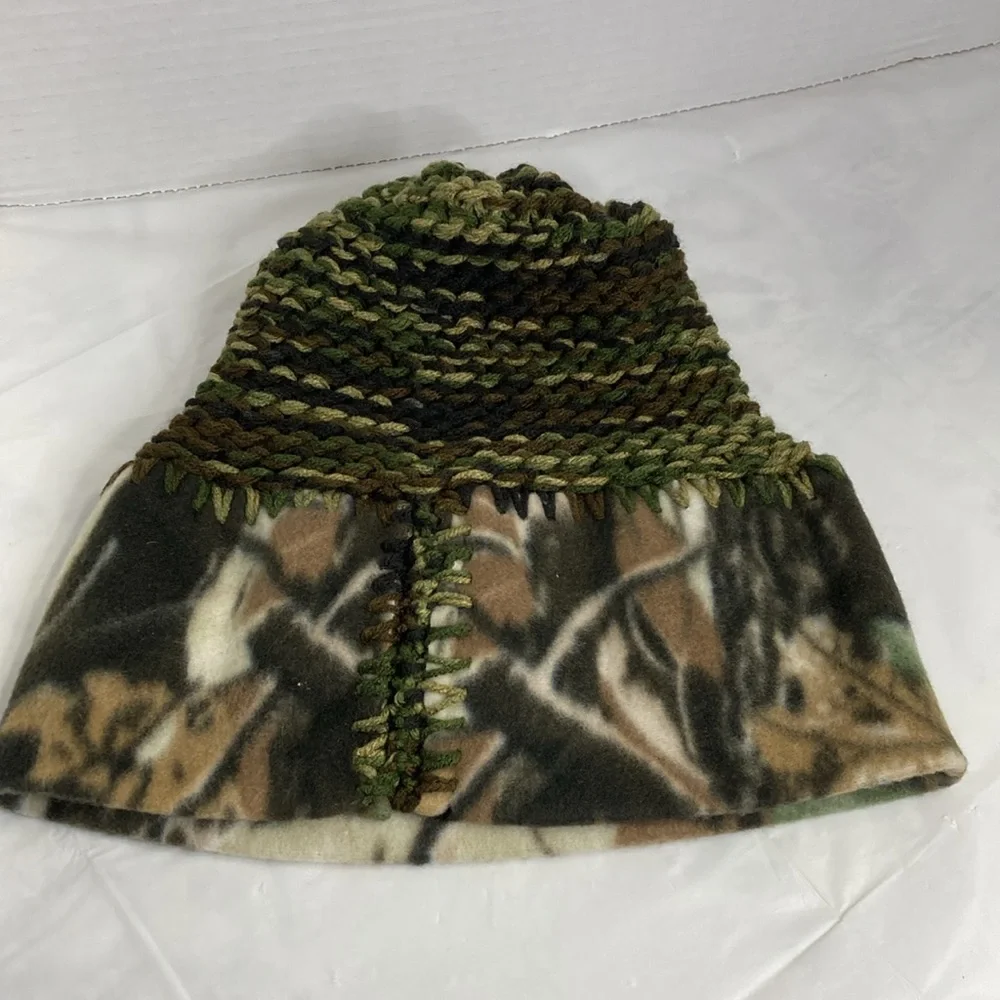Handcrafted Camo Knit and Fleece Beanie Toque Hat Unisex